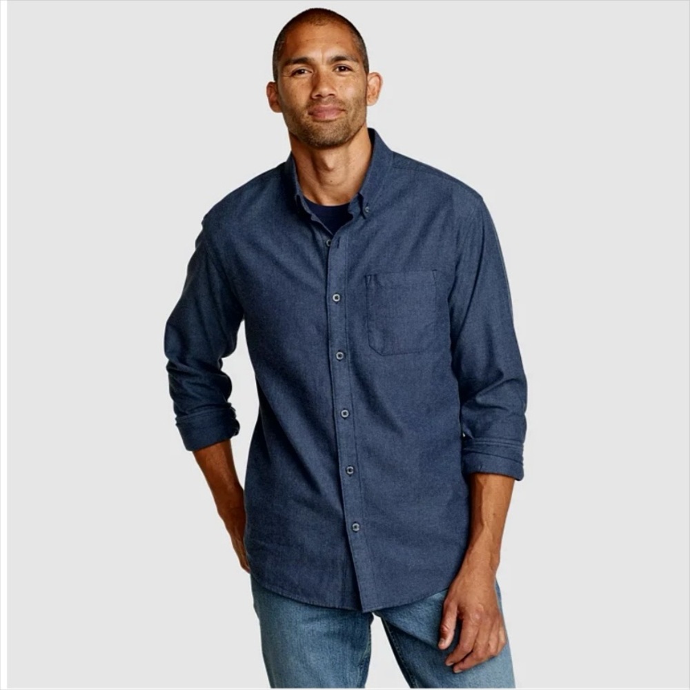 Eddie Bauer Favorite Flannel Long Sleeve Button Up Shirt Denim Blue Sz XXL